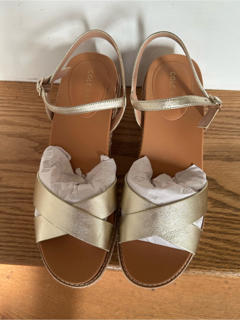 Cole Haan Soft Gold Silvee Wedge Espadrille Sandal coastal grandma wedding guest